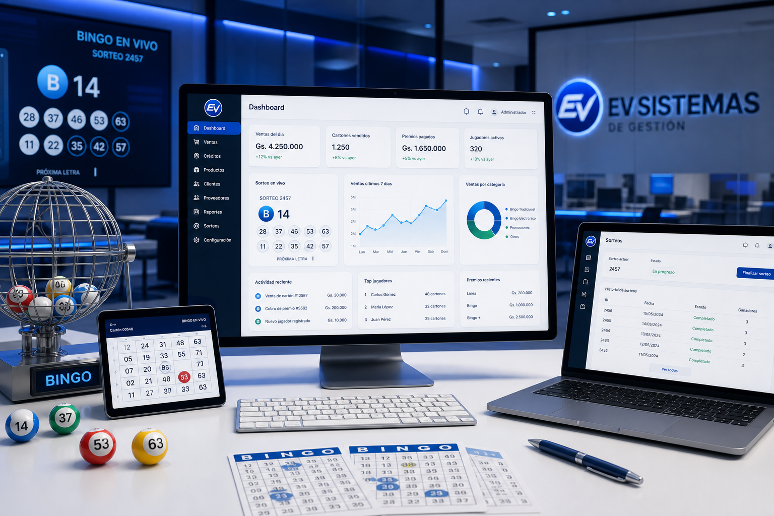 Sistema de bingo electronico con dashboard, control en vivo y operacion premium